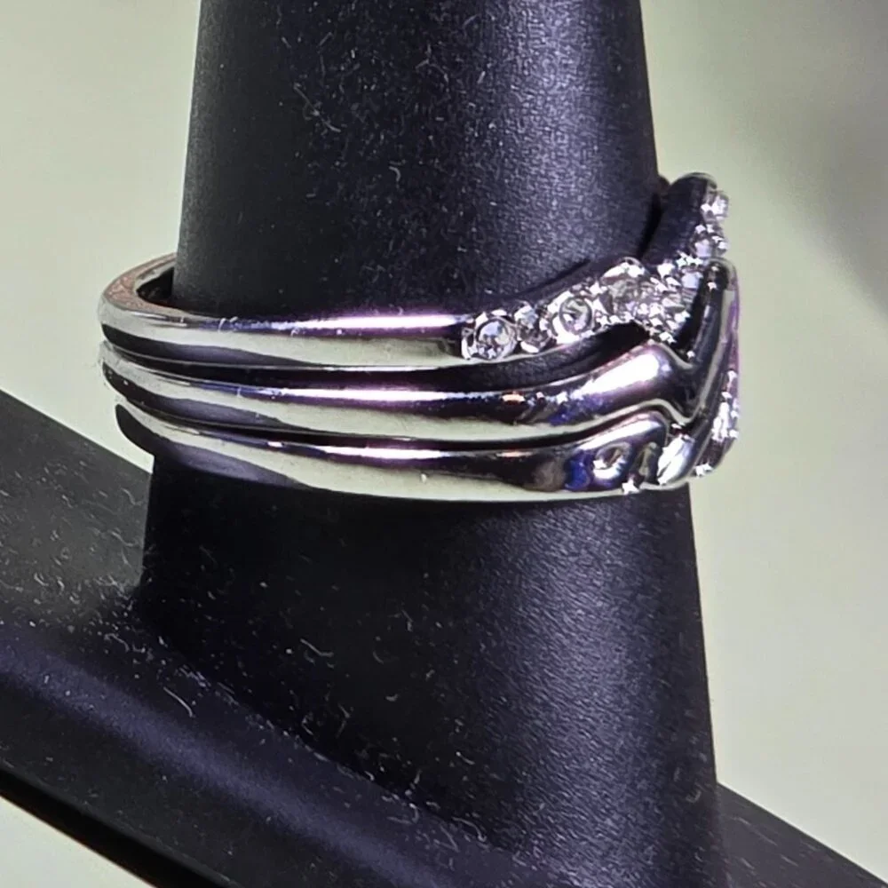 Set Of 3 Mountain-Inspired Silver-Tone Stacking Rings With Crystal Accents Size‎